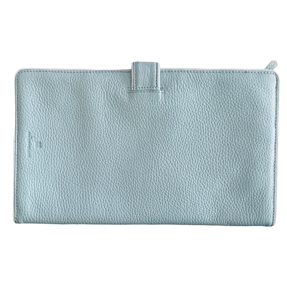 RED ENVELOPE Pale Blue Leather Travel Jewelry Case Pouch 10 3/4”x 6 1/2” - Picture 2 of 10